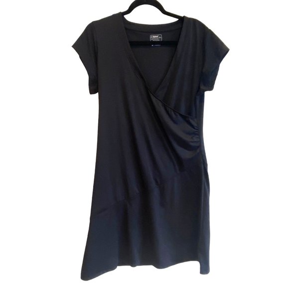 Alpine Design Black Faux Wrap Athleisure Studio Dress Women’s XL Cap Sleeves - Picture 3 of 12